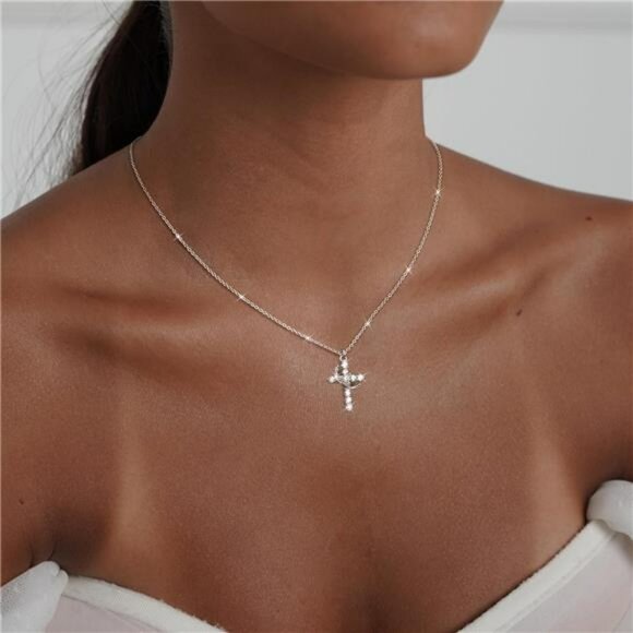 Dainty Cross Necklace Gold Silver CZ Pendant Waterproof Non Tarnish Jewelry - Picture 3 of 7